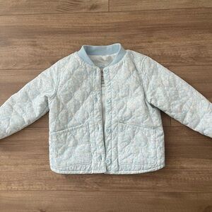 Cottage Core Toddler Girl Light Blue Quilted Jacket with Pockets Size 3T